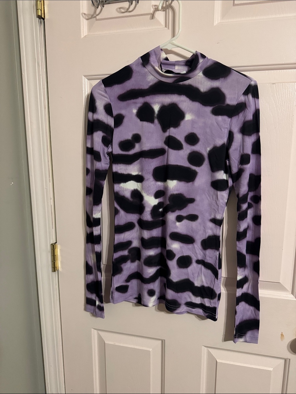 Long Sleeve Mock Neck Top in Purple and Black